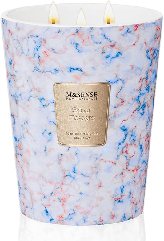 M&SENSE Extra Large Candle 35oz 150H SolarFlowers Scented, 3 Wick Highly Scented Jar Candle, XL Large Christmas Gift Candle for Women, Long Lasting Burning for Holiday, Thanksgiving, Christmas