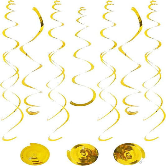 24 PCS Gold Foil Hanging Swirl,Sparkle Ceiling Hanging Decorations, Plastic Streamer Party Decorations,Swirl Decorations with Double-Swirls and Single-Swirls for Birthday,Thanksgiving Day,Baby Shower