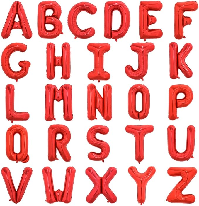 TONIFUL 52 Pieces 16 Inch Red Letter A-Z Balloons,Custom Phrase Mylar Foil Alphabet Letter DIY Personalized Phrase Banner for Birthday Anniversary Celebration Graduation Party Supplies Decoration