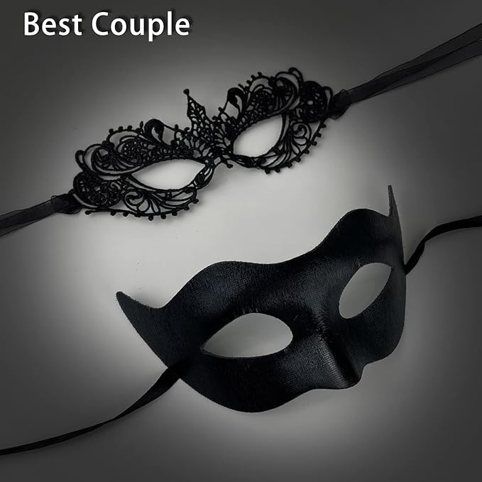 IncreDecor Couple Masquerade Lace Mask Set, Fit for Women and Men Venetian Halloween Masks, Specially for Costume, Mardi Gras