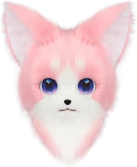 HAOAN Animal Furry Fursuit Head Mask Plush Cat Fox Mask Costume Props for Halloween Party