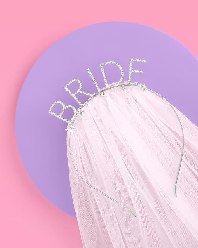 xo, Fetti Bride Rhinestone Headband with Detachable Veil | Bachelorette Party Decorations, White Headpiece Bridal Shower Gift, Bridesmaid Favors, Engagement Accessory