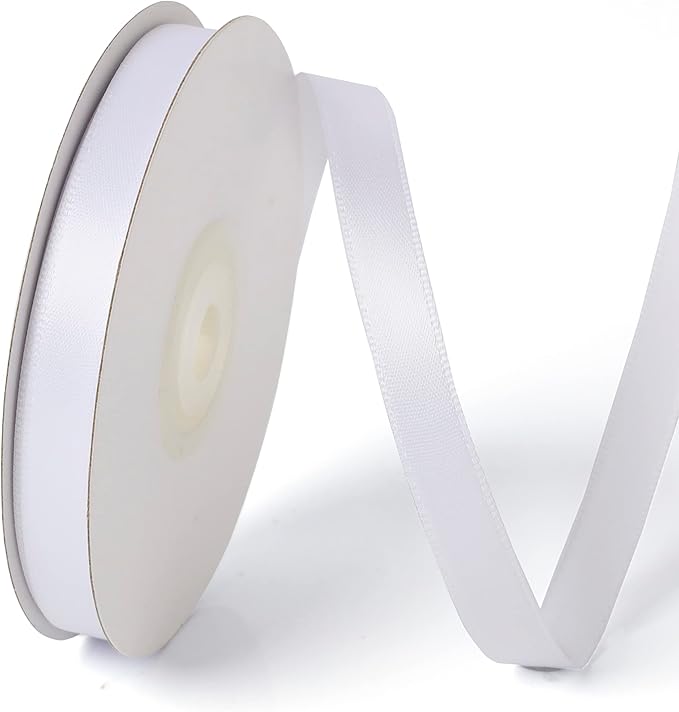3/8 Inch Single Face Solid Color Satin Ribbon Roll, Ribbons Great for Gift Wrapping, Crafts, Wedding Party Decoration, Hair Bows Making and Other Sewing Projects (3/8" X 25 Yards, White)