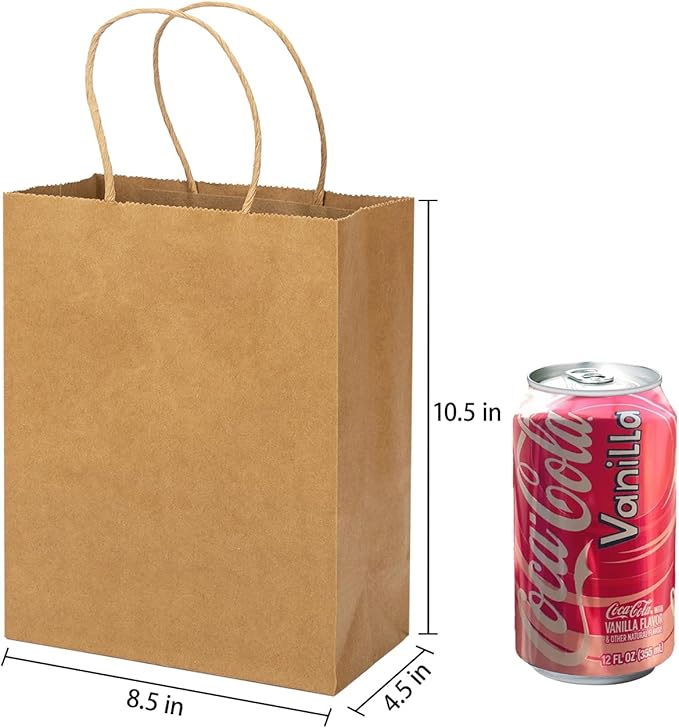 MOZRRO Gift Bags, 100 Pack 10.5x8.5x4.5 Inch, Paper Bags with Handles, Medium Size, Brown Gift Bag for Birthday, Wedding, Bulk, Party, Lunch, Goodie