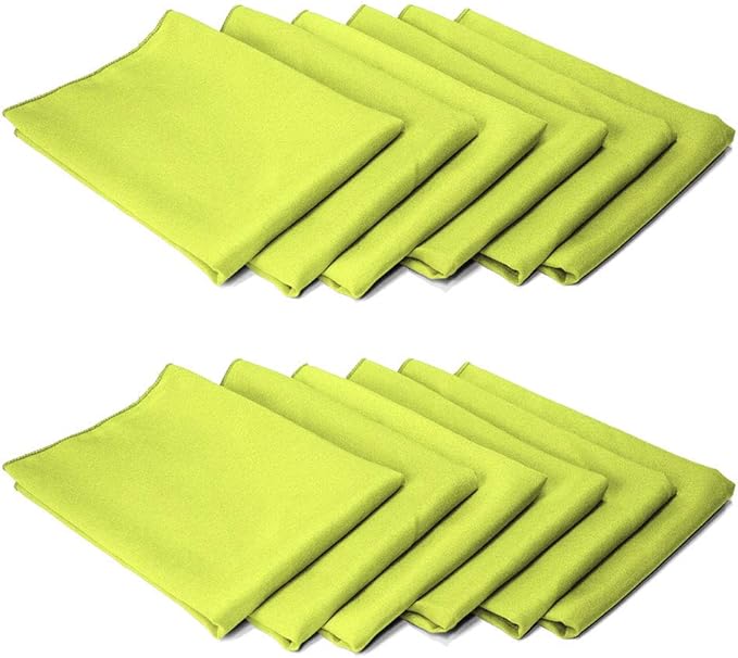TableLinensforLess 17"x17" Polyester Cloth Napkins, Set of 12 (Green Apple) | Easy-Care, No-Iron Finish, Superior Color Retention, Machine Washable