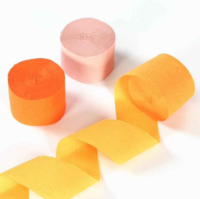 Pink Orange Groovy Party-Decorations Streamers - 8 Rolls Fall Autumn Thanksgiving Harvest Crepe Tissue Paper Streamer,Birthday Baby Bridal Shower Engagement Wedding Garland Decor Panduola