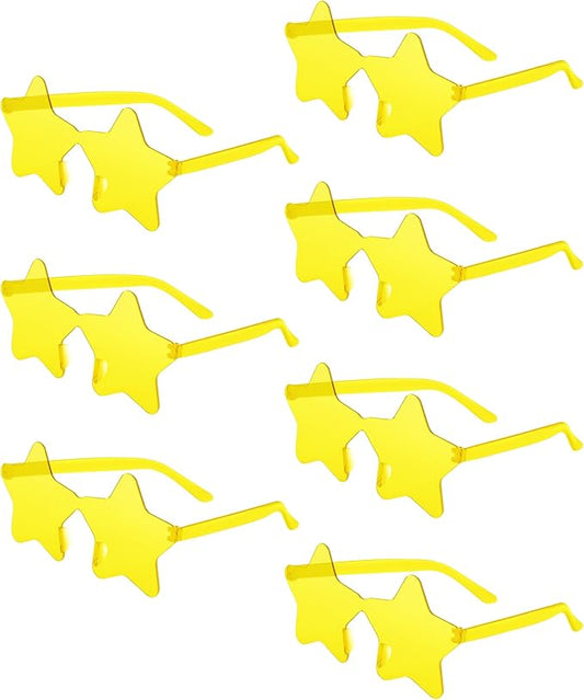 PLULON Star Sunglasses for Kids, 7 Pairs Light Yellow Star Glasses Fun Sunglasses, Rimless Star Shape Glasses Bulk Bachelorette Sunglasses Star Party Favors for Birthday Beach Party Kids Adult