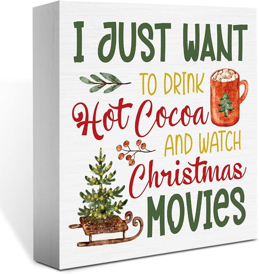 Christmas kitchen Coffee Decor Xmas Lets Bake Stuff Drink Hot COCOA & Watch Christmas Movies Sign for Holiday Kitchen Home Coffee Party Decoration 5 X 5 Inch