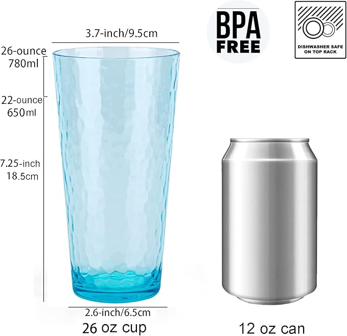 KX-WARE 26-ounce Acrylic Highball Glasses Plastic Tumbler Larger Drinking Glasses, set of 8 Multicolor
