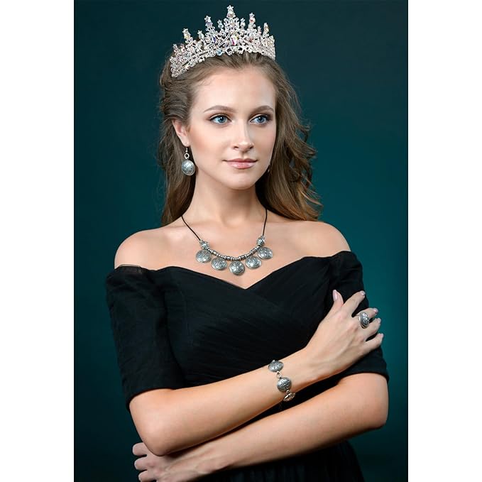 VELSCRUN Birthday Queen Tiara Crowns for Women Girls AB Silver Crystal Birthday Queen Headband Sash Elegant Princess Crown Happy Birth Party Decorations Mom Sisters Birth Gift Hair Accessories