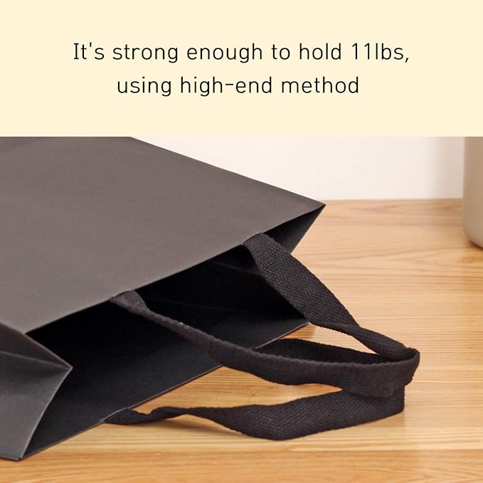 12pcs, 11.8x4.7x9" (2) Medium Size, Black Paper Bags with Black Cotton Handles, Thick Sturdy Durable Gift bags