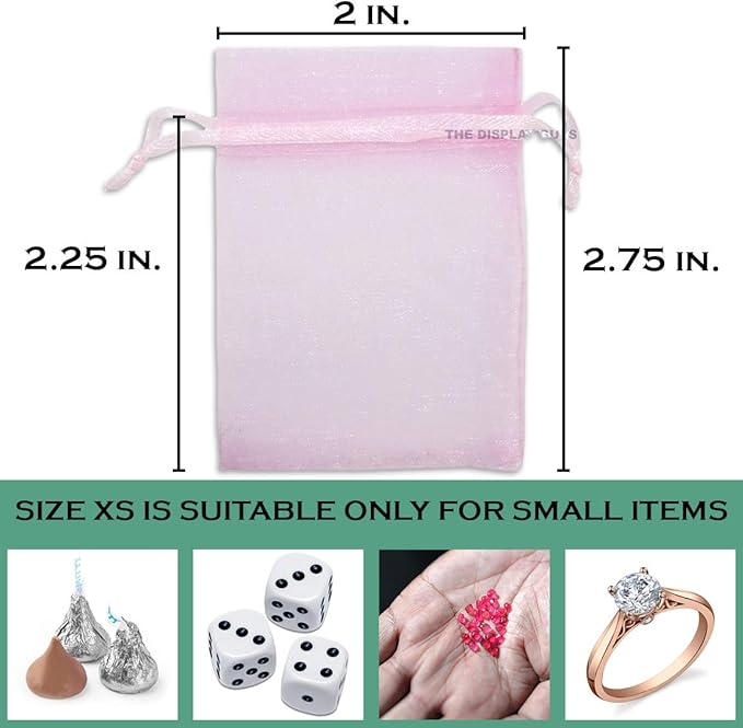 TheDisplayGuys 100-Pack XS 2 x 2 3/4" Pink Sheer Organza Gift Bags with Drawstring, Jewelry Candy Treat Wedding Party Favors Mesh Pouch