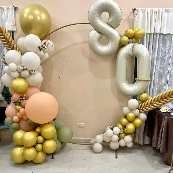 Smlpuame 40 Inch Cream Number Balloons 0-9, Giant Self-Sealing Beige Foil Number 0 White Sand Digit Helium Balloon for Boys Girls Women Men Party Anniversary Supplies Decorations