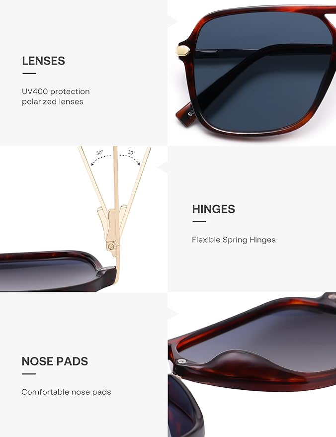 SOJOS Sunglasses for Women & Men, Square, Retro, Polarized Lens, Trendy Aviator, 90s Shades