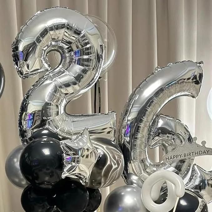 40 inch Silver Number Balloon Giant Foil Helium Balloons Silver Number 6 Balloon for 6th Birthday Party Anniversary Decorations Supplies