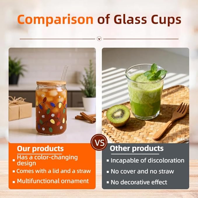 2026 Color Changing Christmas Cup,Color Changing Cups with Lids and Straws,18OZ Reusable Glass Lced Coffee Cups,Suitable for all Kinds of Cold Drinks,Surprises Christmas Gifts.