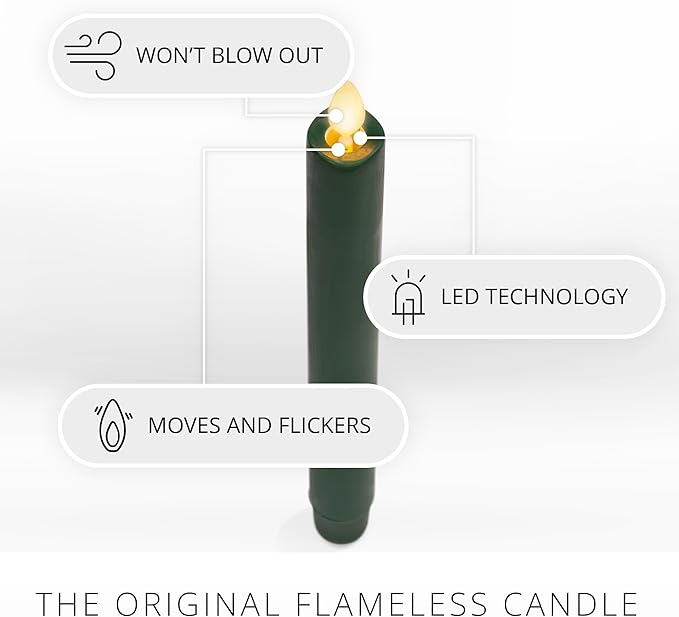 Luminara - Flameless Battery Operated Taper Candle - Holiday Green - Pack of 1-1x9.5 - LED Flickering Flame - Realistic Safe for Home Kids and Pets