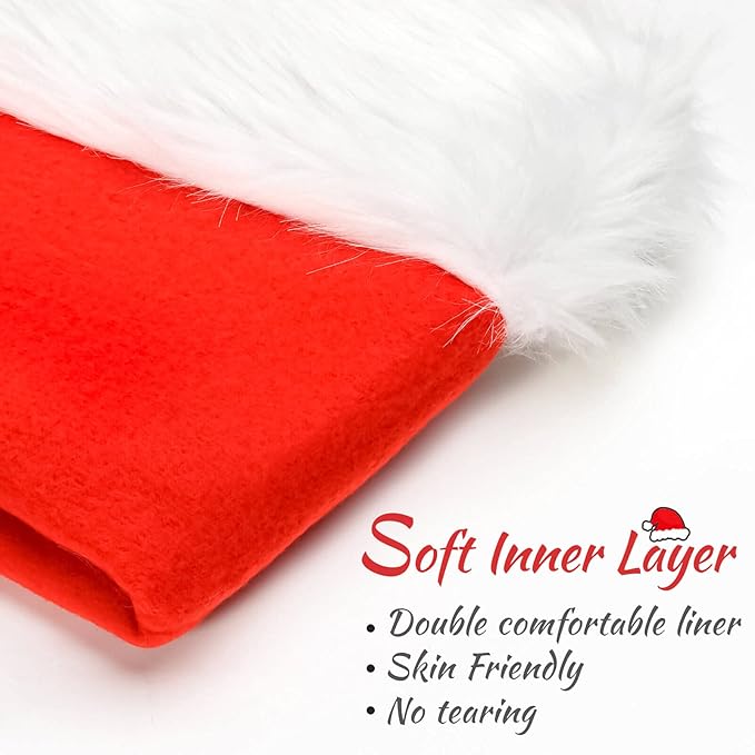 JUANANIUG Christmas Hat,Santa Hat, Xmas Holiday Hat for Unisex Adults, Extra Thicken Classic Fur for Christmas New Year Festive Holiday Party Supplies