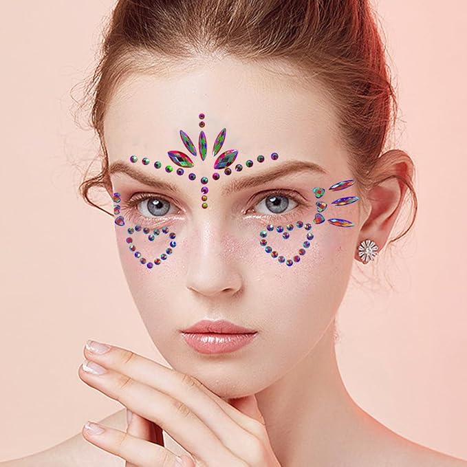Mermaid Face Gems Stick Jewels for Women Cosplay Mermaid Halloween Club Eye Face Gems Stickers on Rave Party Gift for Kids Eye Face Jewels Temporary Tattoos Festival (Heart)