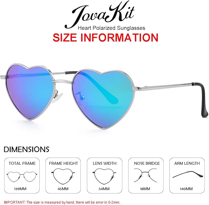 JOVAKIT Polarized Heart Sunglasses for Women Fashion Lovely Style Metal Frame UV400 Protection Lens