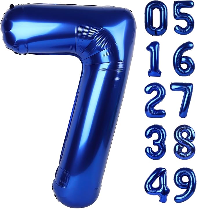 Night Blue Number 7 Birthday Balloon 40 Inch, Digital Balloons for 7 17 27 70 77 Party Celebration Decorations Supplies, Night Blue Mylar Foil Numbers Balloon for Seven Wedding Anniversary