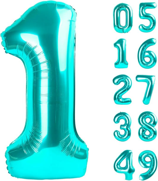 Teal Blue Number 1 Balloon 40 inch, Number 1 Birthday Balloons for Boy Girl, Teal Blue Foil One Balloon for 1st 10 11 12 16 18 Birthday Party, Anniversary Celebration Number Decorations