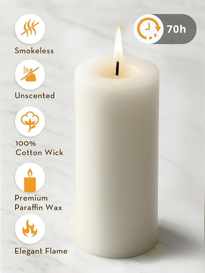 White Pillar Candles Set of 3,70 Hour Long-Lasting Clean-Burning,Unscented and Dripless,Large Candles Bulk (3x6 inch) for Weddings, Spas, Christmas Lights, Parties,Home Decor