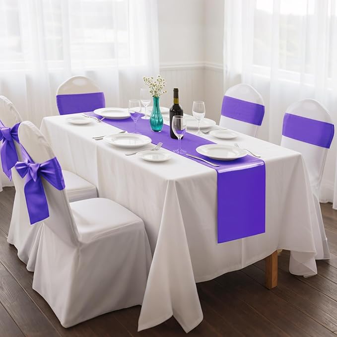 20 Pack Satin Table Runner 12 x 108 Inch Long,Satin Silk Table Runner for Wedding,Birthday Party and Banquet Decoration,Purple