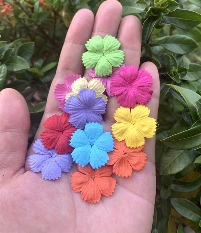 Handmade100 pcs Patch Starburst Flowers 29x29mm Mulberry Paper Flowers Scrapbooking Wedding DIY Craft Supplies Card Artificial Flowers 10 Colors