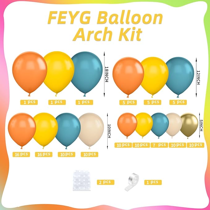 120Pcs Retro Blue Orange Yellow Balloon Arch Kit, Here Comes Balloon Garland Slate Blue Mustard Yellow for Baby Shower Boy First Trip Around the Sun Theme Birthday Boho Party Decoration