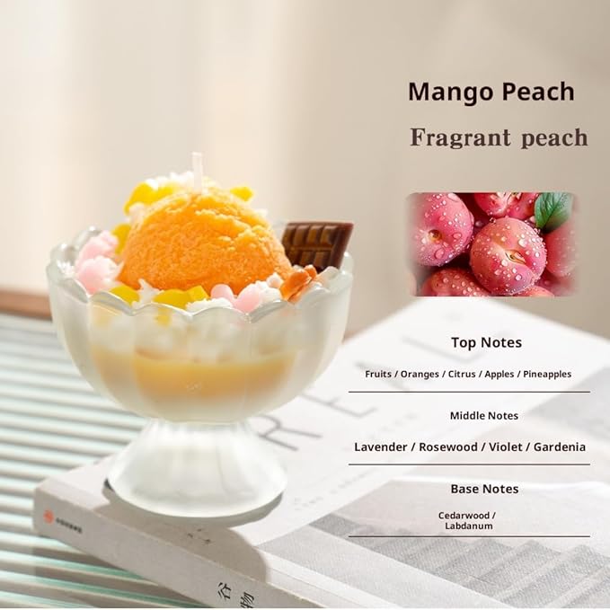 Generic Ice Cream Aromatherapy Candles, Glass Goblet, Decorative Dessert Shape, Fruit Fragrance, Christmas Birthday Festival Gift (Fragrant Peach)
