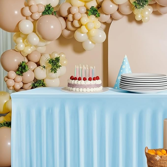 HolidayIdeas Spandex Table Skirts for Rectangle Tables 4 Ft, Fitted Stretch Table Cover 24x48 Inch, Wrinkle-Free Ruffle Design Tablecloths for Banquets,Trade Shows, Parties, Events, 4 Pack, Baby Blue