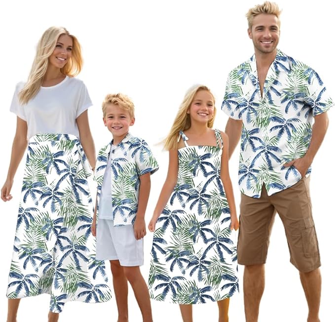 Cromoncent Matching Hawaiian Outfits for Family, Dad and Son Matching Luau Beach Tropical Shirts Mommy Daughter Tropical Sets
