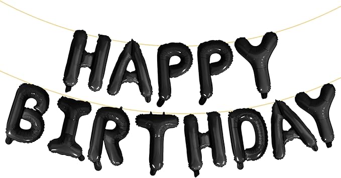 LIOZEOKUN Happy Birthday Balloon Letters 16 inch Mylar Foil Birthday Balloons Banner Sign for Birthday Party Decorations Supplies (Black)