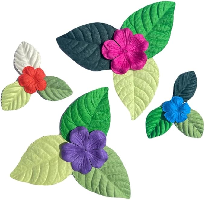 100 Pcs Handmade Mixed Mulberry Paper Flowers Petals and Leaves Scrapbooking Wedding DIY Craft Supplies Card(Mixed Colors Flowers/Green Tone Leaves)