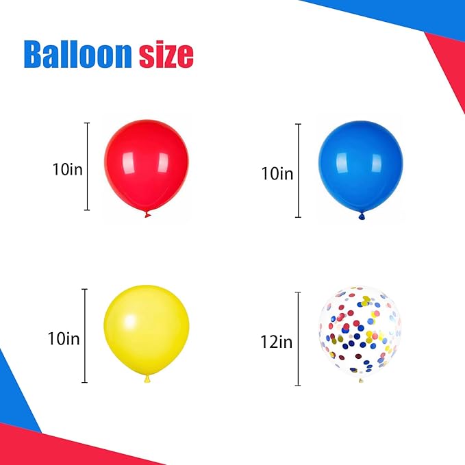 60PCS Red Blue and Yellow Balloons,10 inch Yellow Red and Blue Balloon Arch Kit Carnival Party Decorations,Suitable for Carnival Circus Theme Birthday Party Decorations