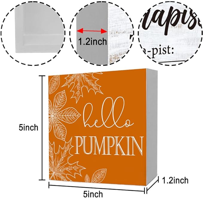 Fall Theme Sign Retro Farmhouse Fall Artwork Decor Autumn Harvest Thanksgiving Wooden Sign, Rustic Wood Maples Decorations for Indoor Outdoor Home Office Supplies (Hello Pumpkin)