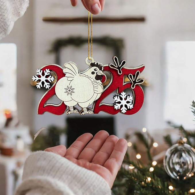 Chicken 2025 Christmas Ornament – Wooden Hen Holiday Tree Decoration – Farm Animal Christmas Ornament, Rustic Barnyard Decor, Chicken Lover Gift Keepsake 2025
