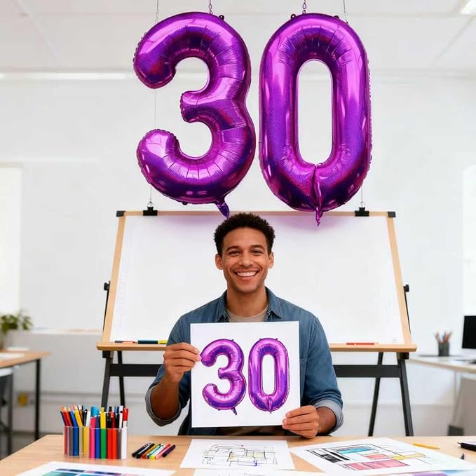Laser Hot Pink Number 30 Balloons 40 Inch Giant Number Pink 30 Foil Mylar Balloons for 30th Birthday Anniversary Events Party Decorations