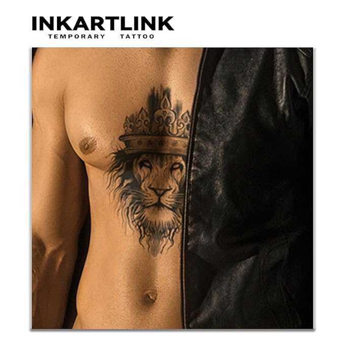INKARTLINK Tattoo Tech,2 Sheets Extra-Large Semi Permanent Tattoo,Adult Art Design Temporary Tattoos, Lasts 1-2 Weeks, Waterproof, Realistic look, No Adhesive, No reflection (Lion King Design）