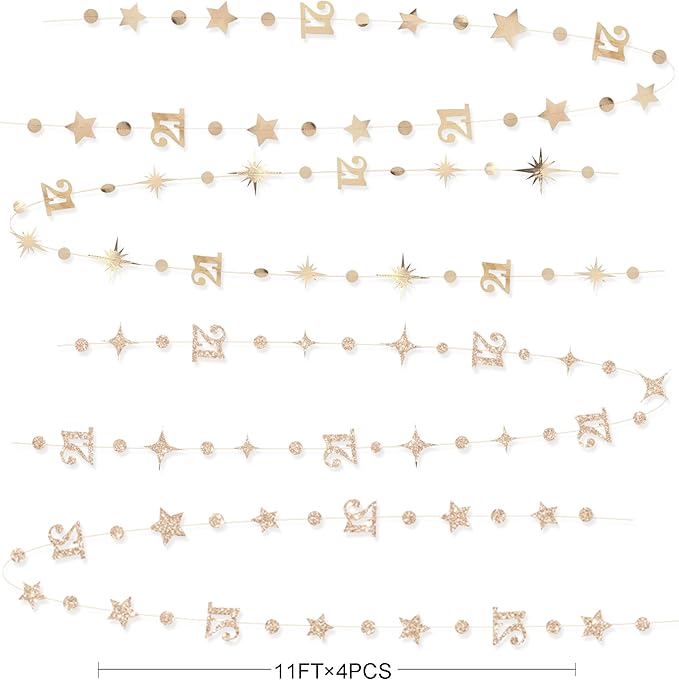 Champagne Gold 21st Birthday Decorations Number 21 Circle Dot Star Garland Metallic Streamer Banner Backdrop for Girls Boys Cheers to 21 Years Finally Legal Bday Happy 21st Anniversary Party Supplies