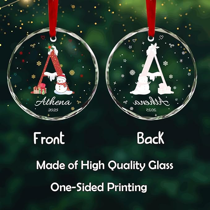 Personalized Round Christmas Crystal Glass Ornaments Custom 2025 Name Ornament for Christmas Tree Decorations Customized Xmas Tree Hanging Gifts for Family Boys Girls