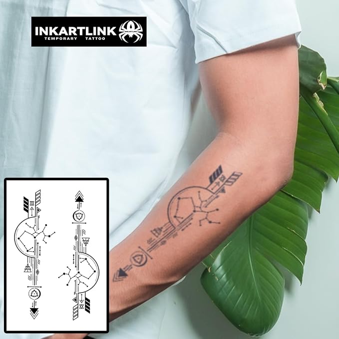 INKARTLINK Semi Permanent Tattoo, Temporary Tattoo,geometric pattern, gift for cool boys, adult art design, party favor, waterproof, realistic, no adhesive, no reflective (Sword of Geometry)