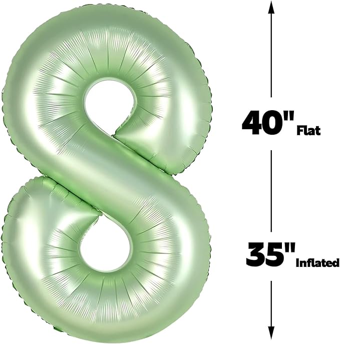 Helium Foil Sage Green Number 8 Balloon 40 Inch, Mylar Eight Numbers 8 18 28 38 48 58 80 88 Birthday Balloons, Oliver Green Women Men Anniversary Graduations Party Supplies