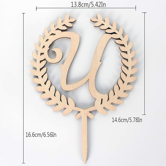 LINGTEER Personalized Inital Letter U Wooden Cake Topper Perfect for Birthday Rustic Wedding Anniversary Keepsake Party Decoration.