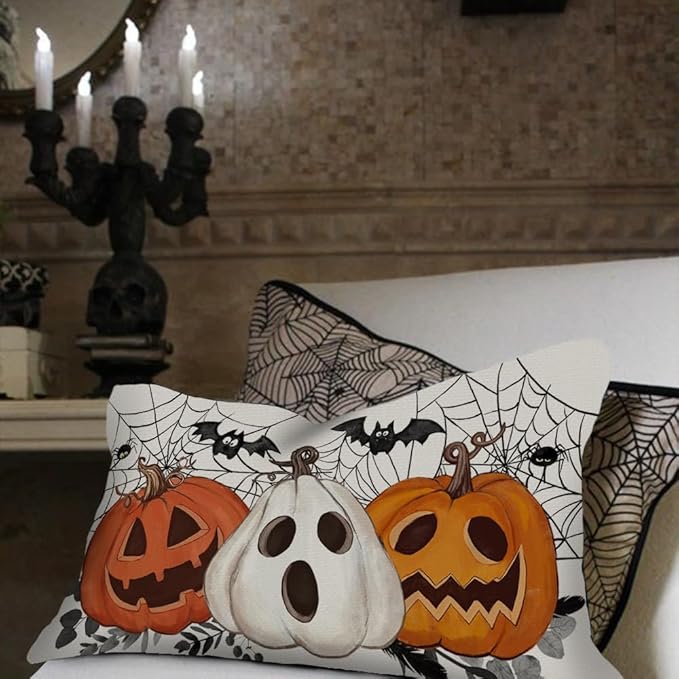 AACORS Halloween Pillow Cover 12X20 Inch Pumpkin Jack-O'-Lanterns Bat Web Decoration Holiday Farmhouse Pillow Case Decor for Home Sofa Couch AA306-12