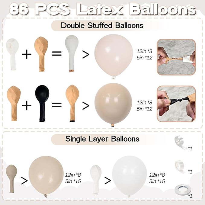 Neutral Balloons Arch Kit, Cream Peach Boho Balloons Garland with Double Stuffed Sand White Balloon and Light Pink Balloon for Baby Shower Birthday Wedding Bridal Shower Party Decorations