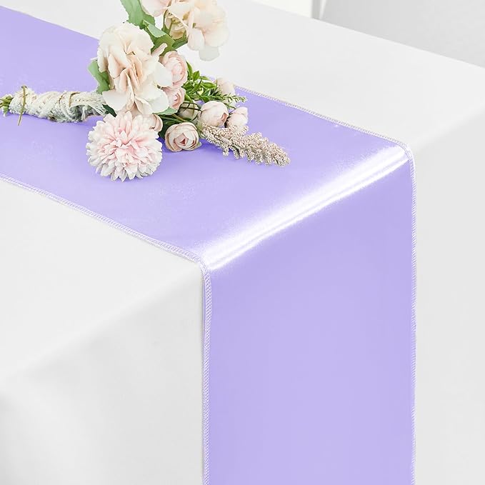 5 Pack Satin Table Runner Lavender 12 x 108 Inch Long,Satin Silk Table Runner for Wedding,Birthday Party and Banquet(Lavender,5 Pack)
