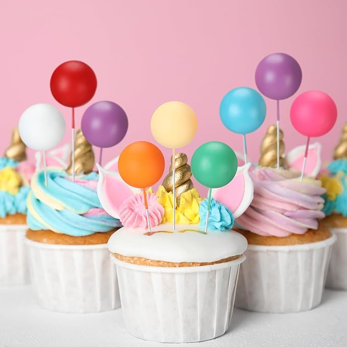 Sieral 40 Pcs Mini Balloon Cake Toppers Colorful Rainbow Cake Topper Round Foam Balls Cupcake Toppers for Birthday Baby Shower Wedding Party Decorations