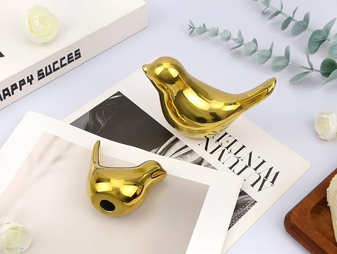 LAIDANLA Small Birds Statues Golden Modern Style Home Decor Birds Small Animal Sculpture for Living Room Office Desktop Shelf Coffee Table Bedroom（2pcs）